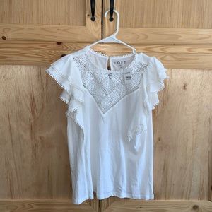 Loft NWT white lacy flutter sleeve shirt size S